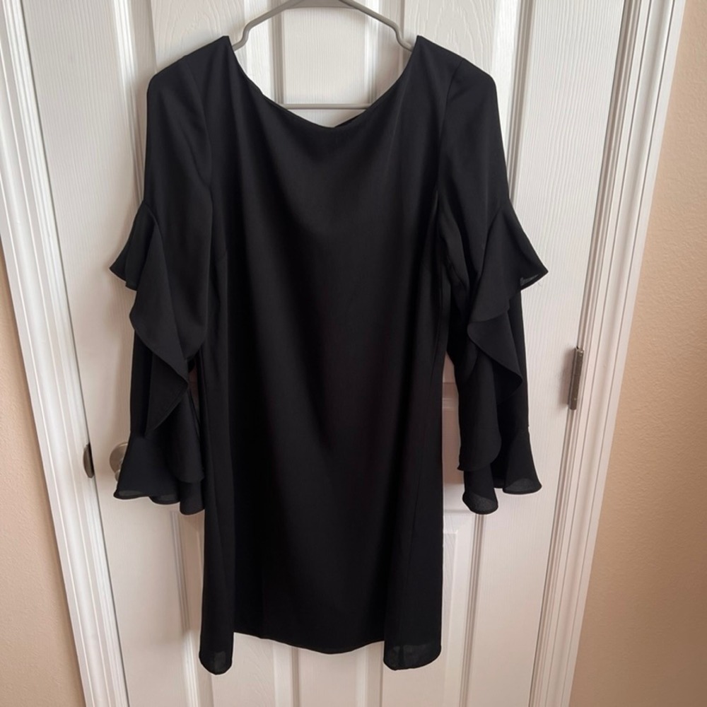 Ann Taylor Black Dress Size 8 Ruffle Sleeve Career Cocktail Party